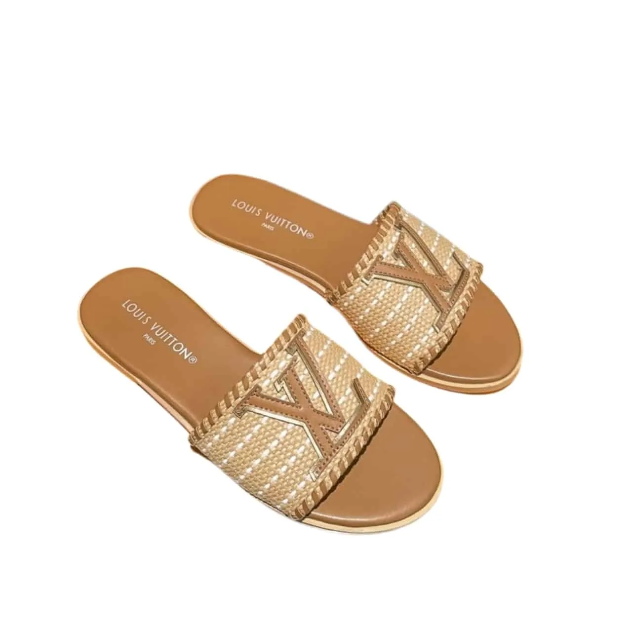 Louis Vuitton Lock It Flat Raffia Mules Brown Main image