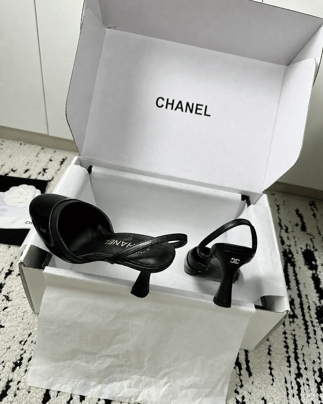 Chanel Slingbacks Lambskin & Patent Calfskin All Black