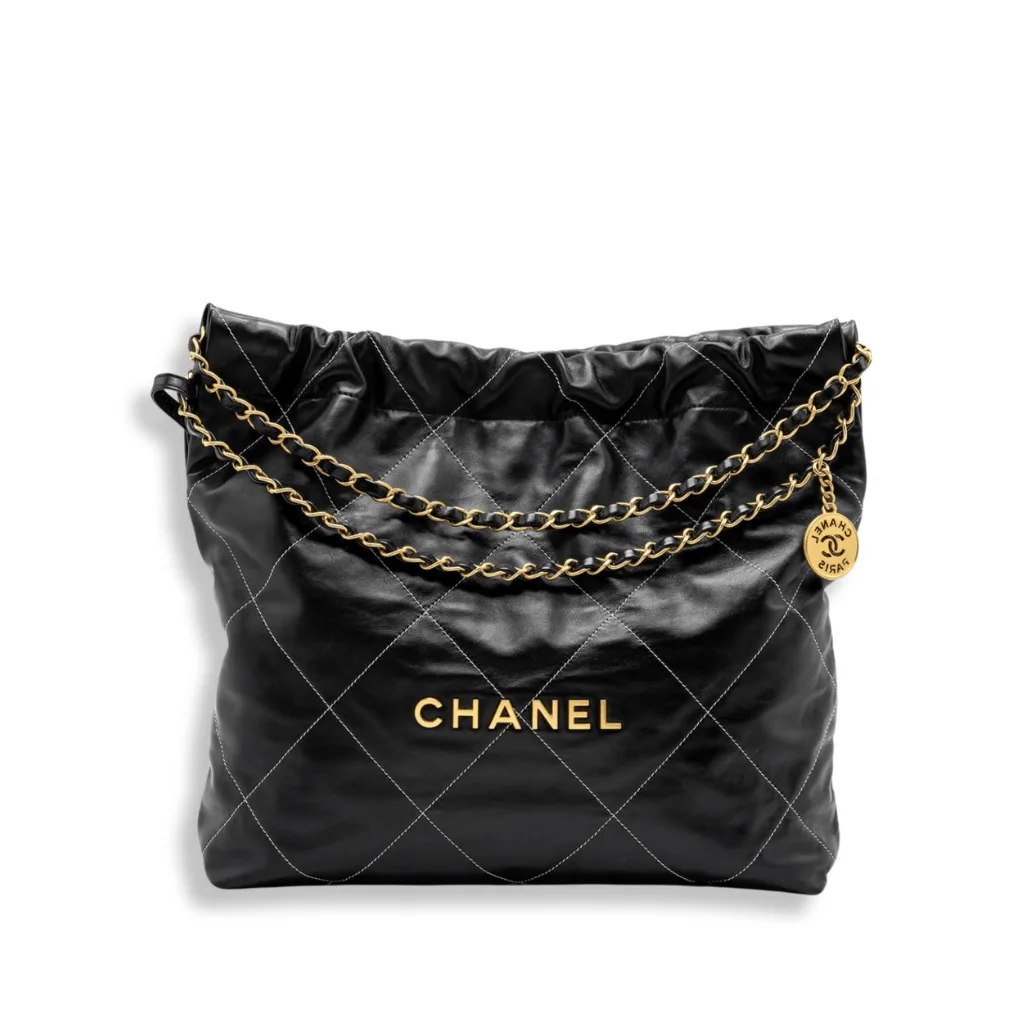 Chanel 22 Large Black White Calfskin Contrast Stitch Aged Gold Hardware Main image