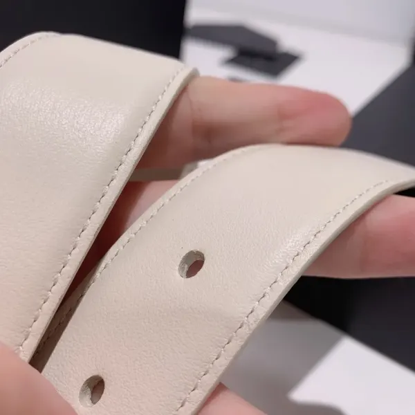Saint Laurent Adjustable Square Buckle Belt White And Gold