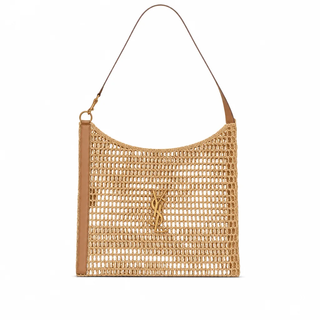 Saint Laurent Oxalis In Raffia Crochet And Leather Naturel 41Cm 773984Gaaeb9718 Main image