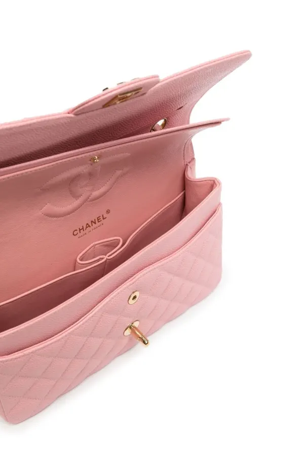 Chanel Light Pink Quilted Caviar Medium Classic Double Flap Light Gold Hardware