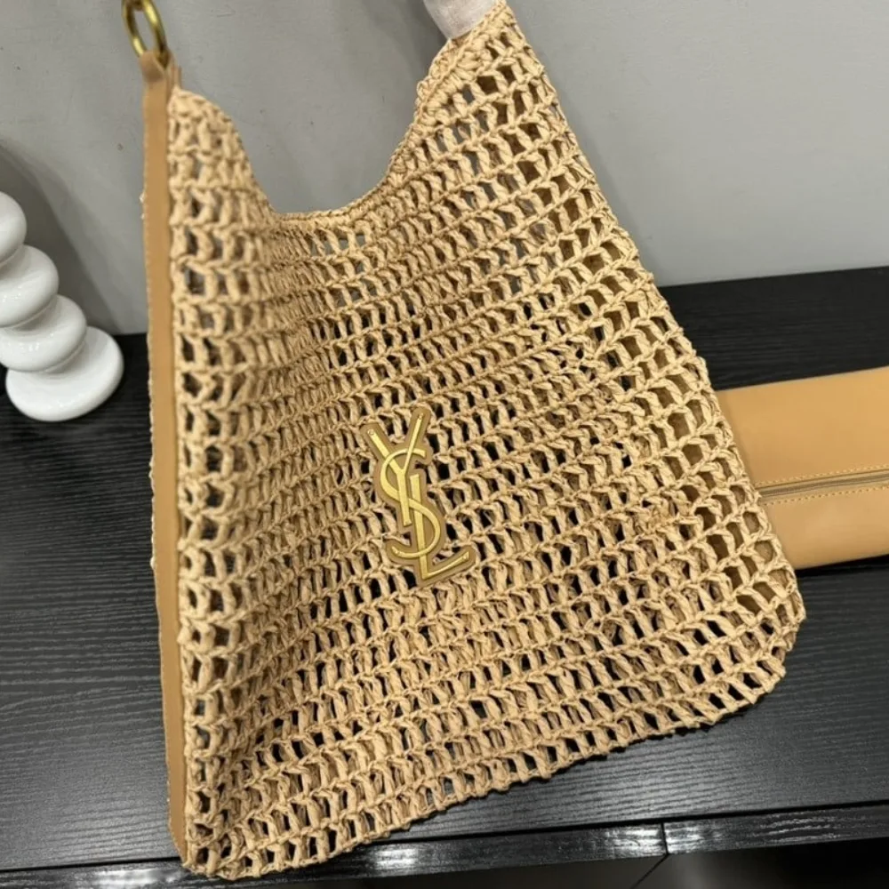 Saint Laurent Oxalis In Raffia Crochet And Leather Vintage Brown 41Cm 773984Gaaeb9718