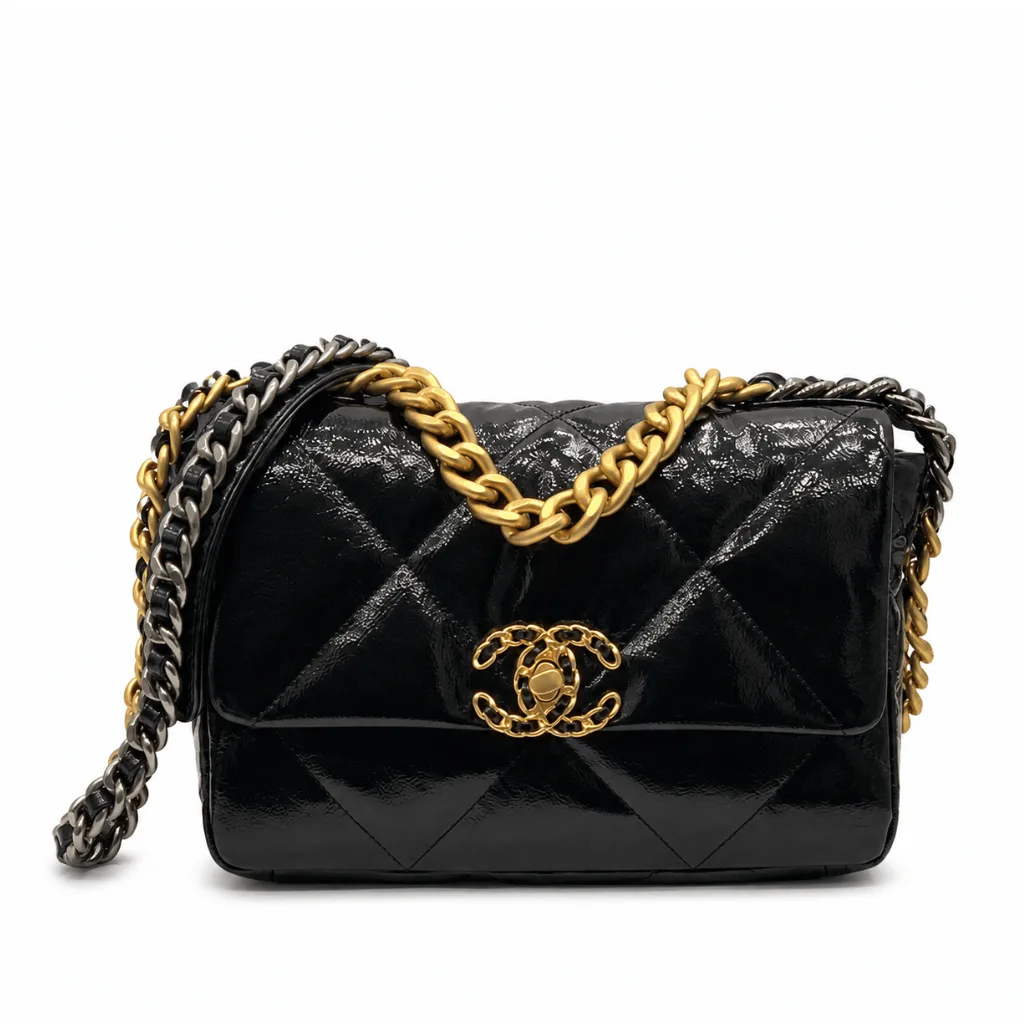 Chanel Shiny Crumpled Calfskin Quilted Medium Chanel 19 Flap Black Main image