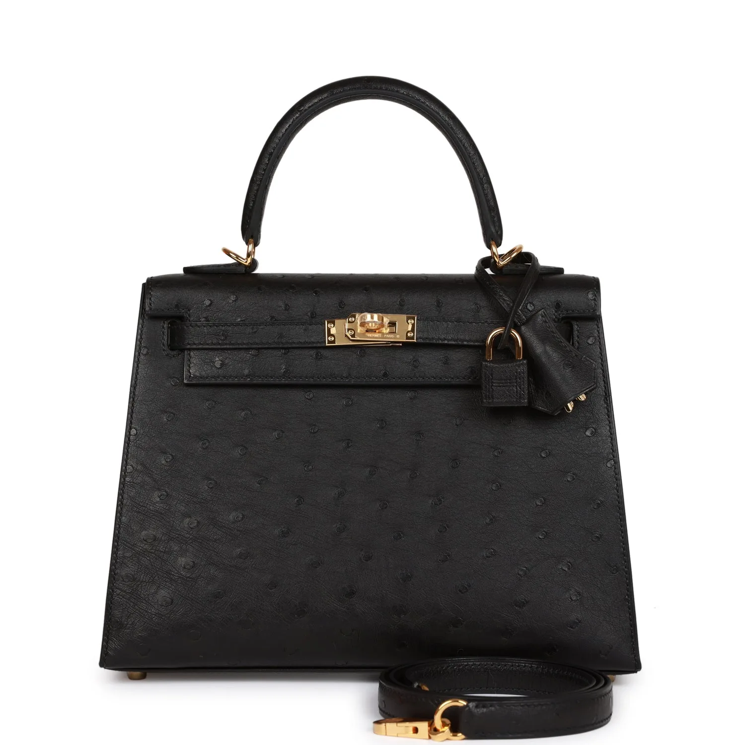 H Handbags Kelly Sellier 25 Black Ostrich Gold Hardware Main image