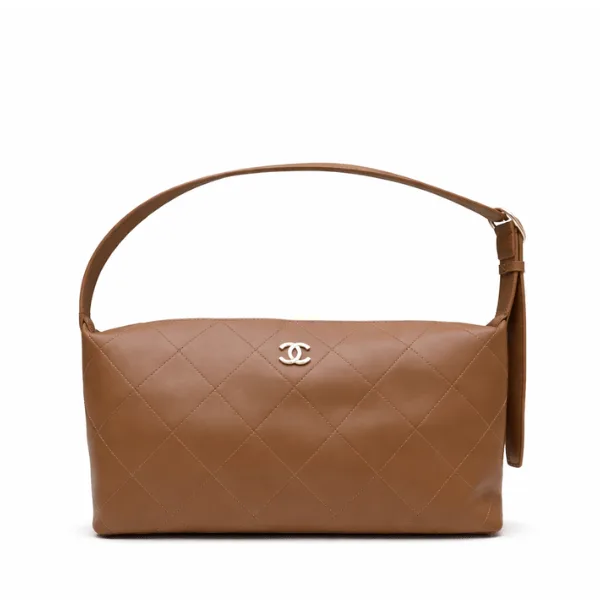 Chanel Maxi Hobo Bag Shiny Lambskin Gold Hardware Brown
