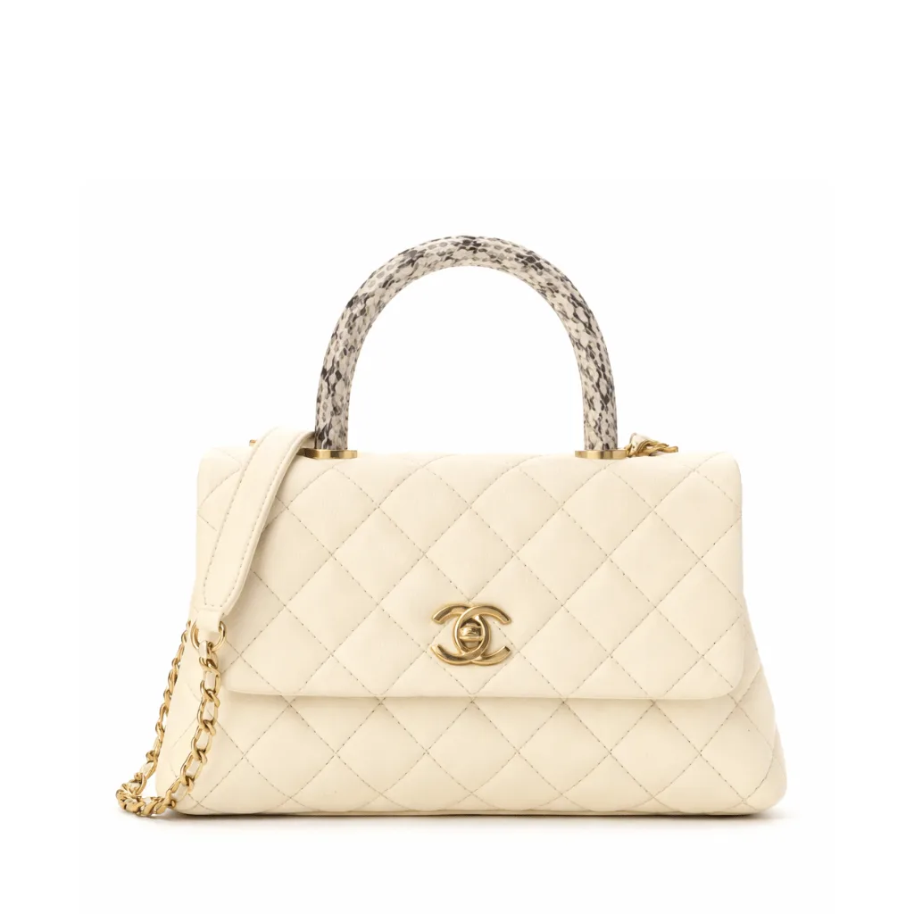 Chanel Caviar Elaphe Quilted Mini Coco Handle Flap Ivory 23Cm Main image