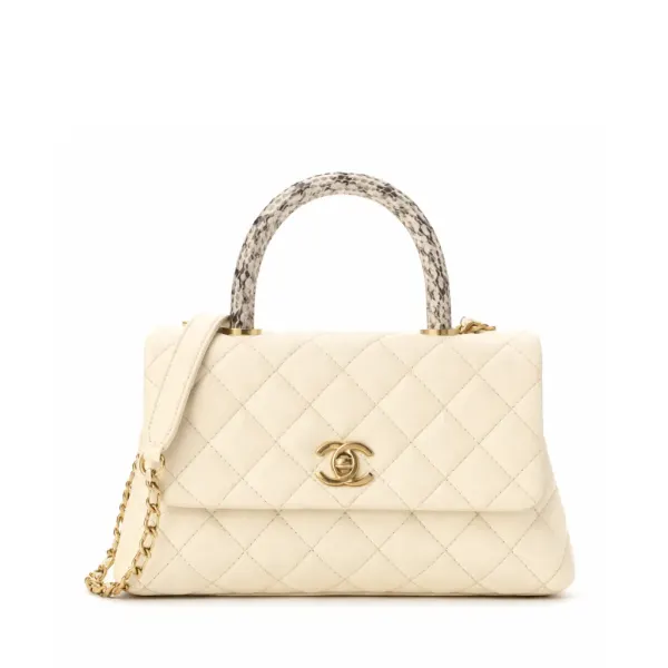 Chanel Caviar Elaphe Quilted Mini Coco Handle Flap Ivory 23Cm