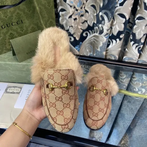 Gucci Princetown Lamb Fur Slippers Rust Natural