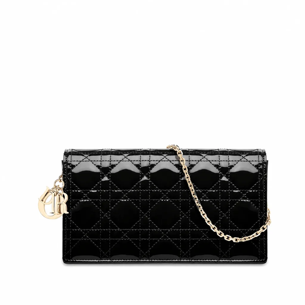 Dior Lady Dior Clutch With Chain In Black Patent Main image