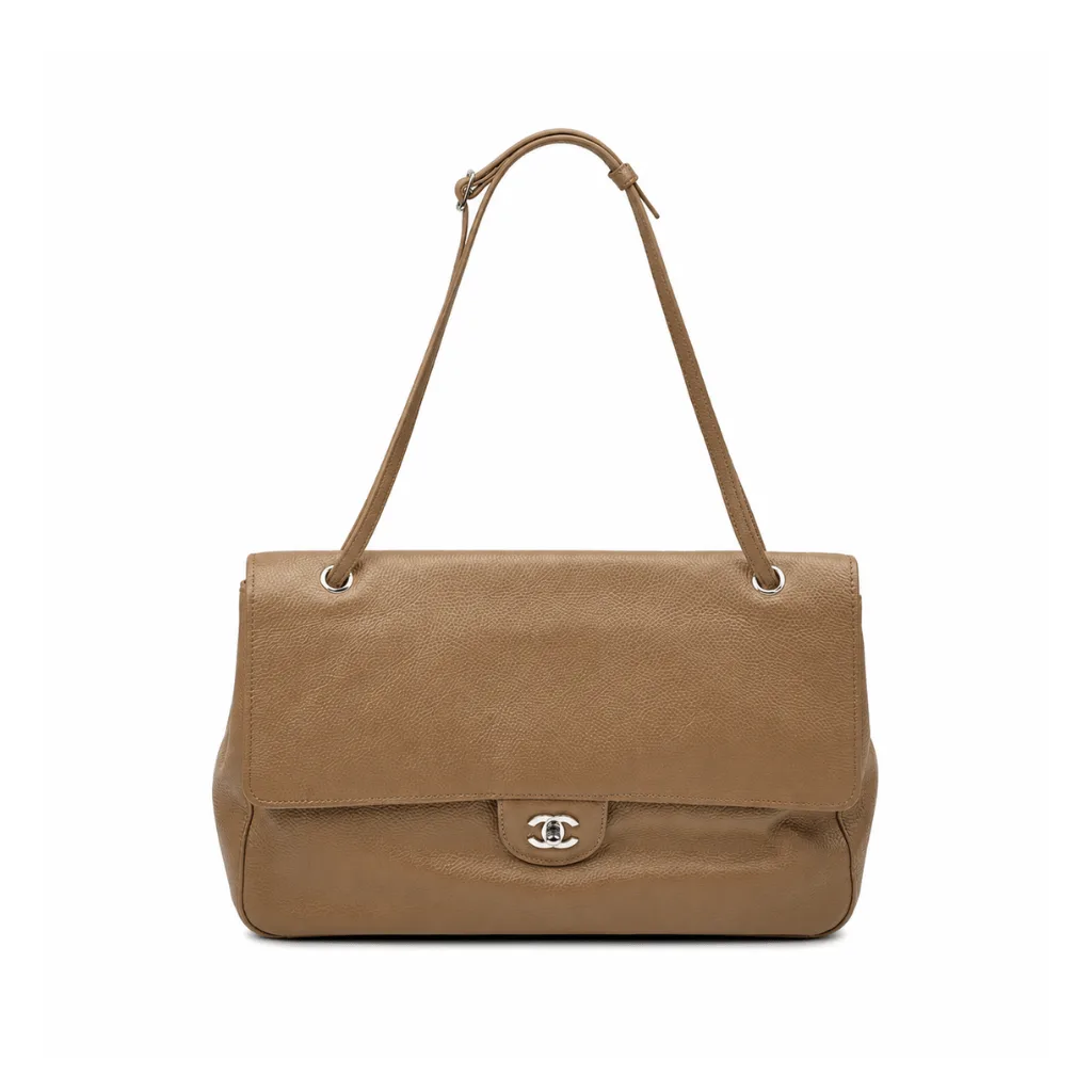 Chanel Maxi “Souplissimo” Large Flap Bag Light Brown Caviar Silver Hardware Main image