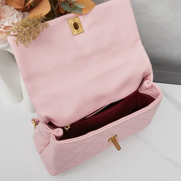 Chanel Pink Caviar Quilted Mini Coco Handle Flap Pale Gold Hardware