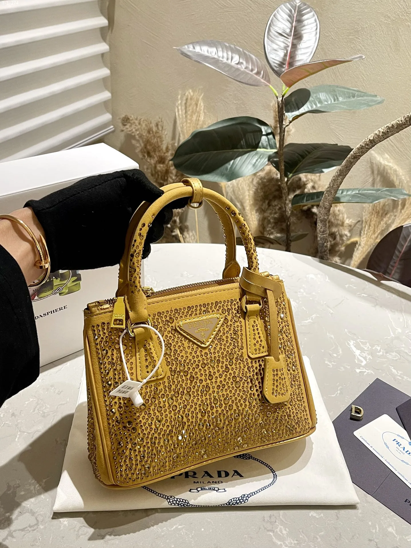 Platinum Prada Galleria Satin Mini-bag With Crystals Secondary image