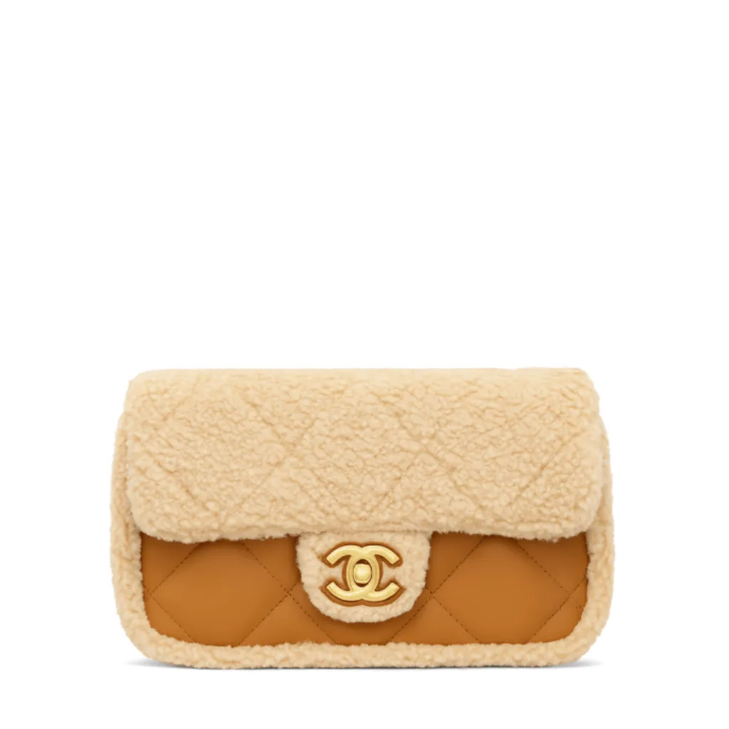 Chanel Quilted Flap Bag Beige Shearling Gold Hardware Main image
