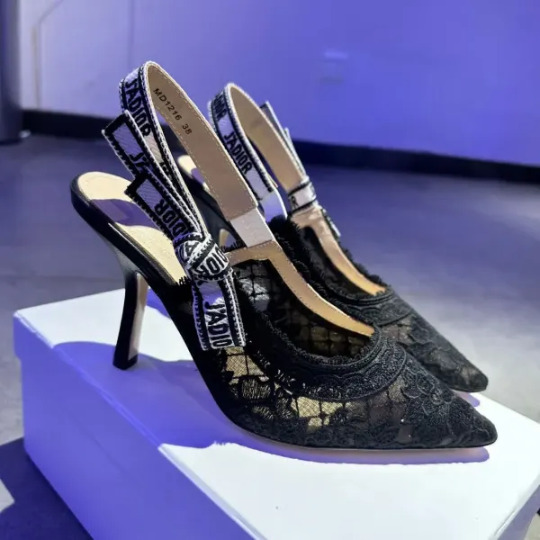 Dior J’Adior Slingback Pump Transparent Mesh Embroidered With Dior Roses Motif Black Kdv029Fll S900