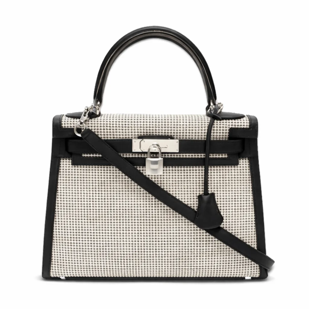 H Kelly 25 Quadrille Canvas And Noir Swift Palladium Hardware Main image