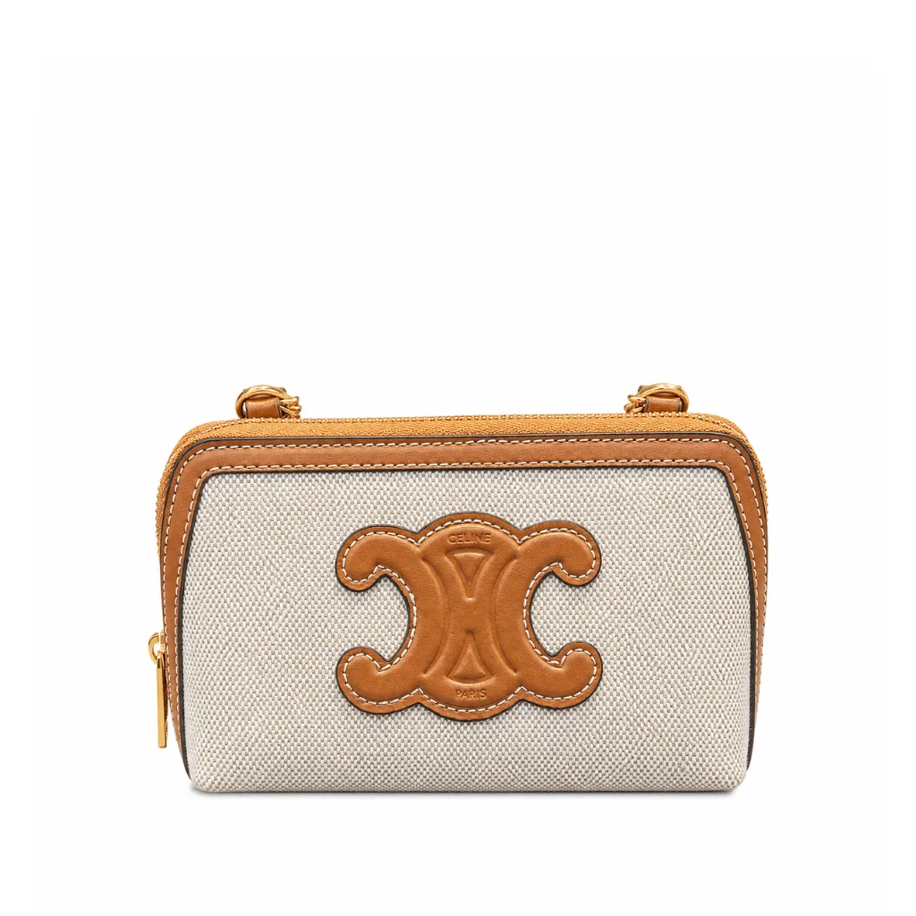 Celine Clutch On Chain Cuir Triomphe In Textile And Calfskin Natural Tan 17Cm Main image