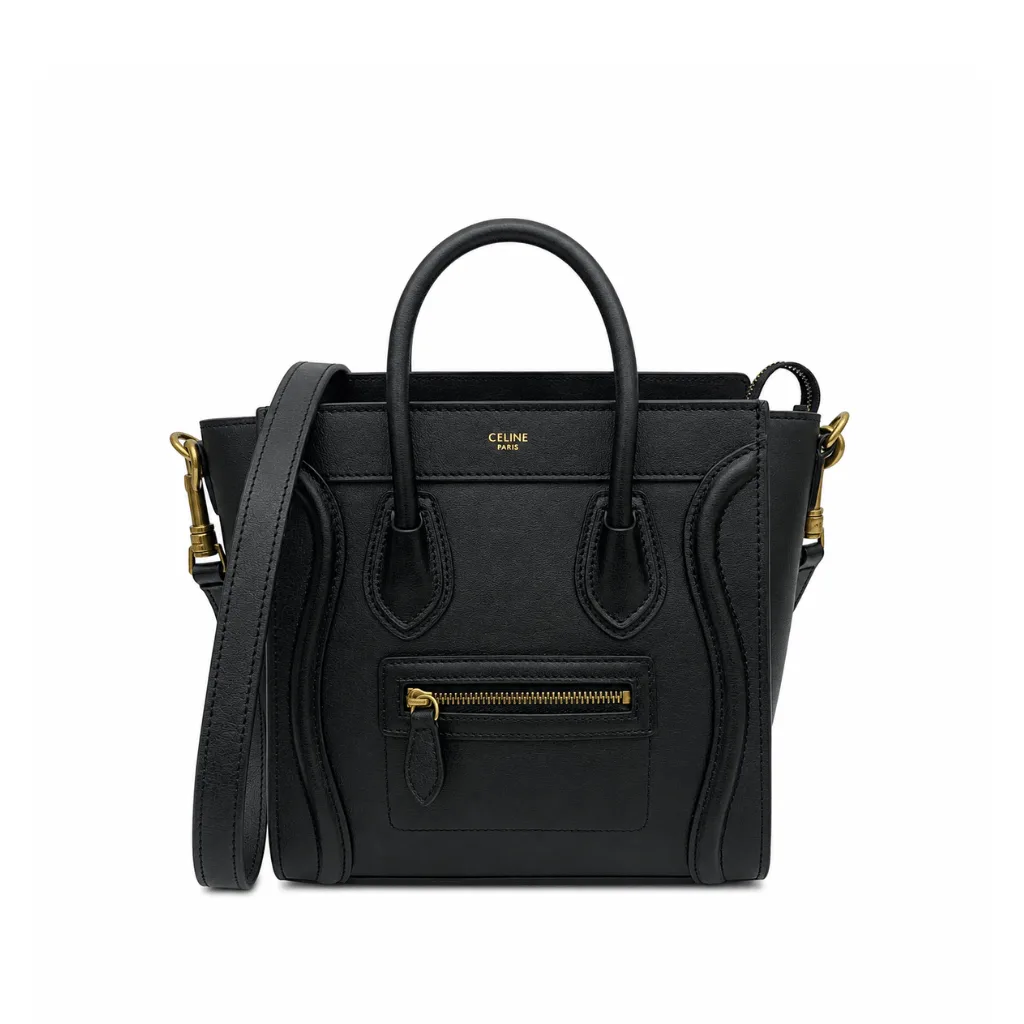 Celine Nano Luggage Bag In Drummed Calfskin Black 189243Dru38No Main image