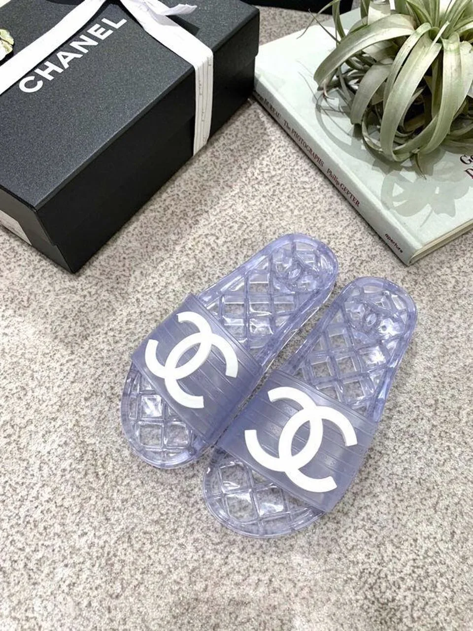 Chanel CC Glossy Transparent Slippers