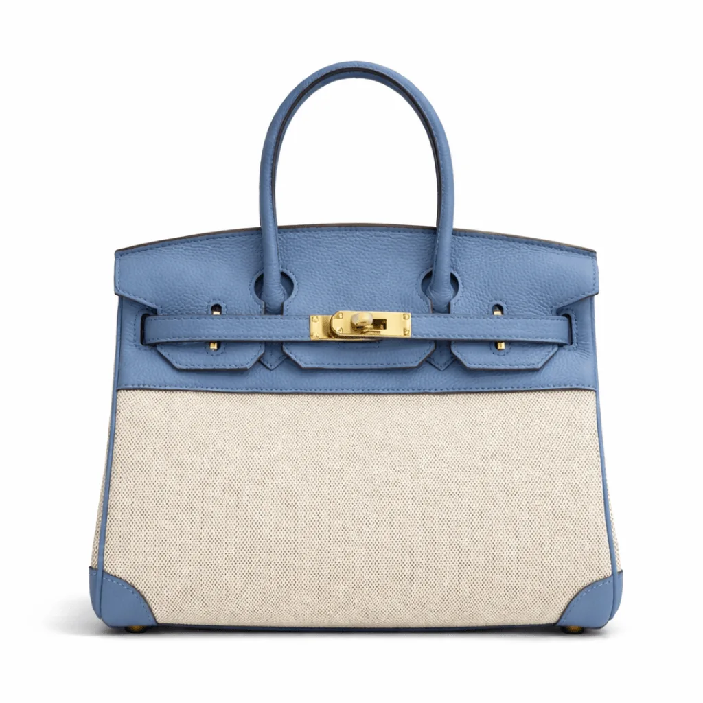 Hermès Ciel Togo Leather Natural Toile Canvas Birkin 30cm Retourne Main image