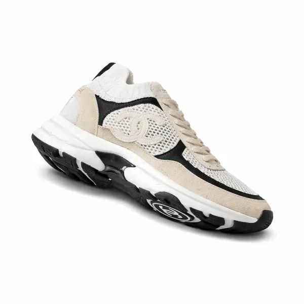 Chanel Low Top Trainer Sneakers Beige And White