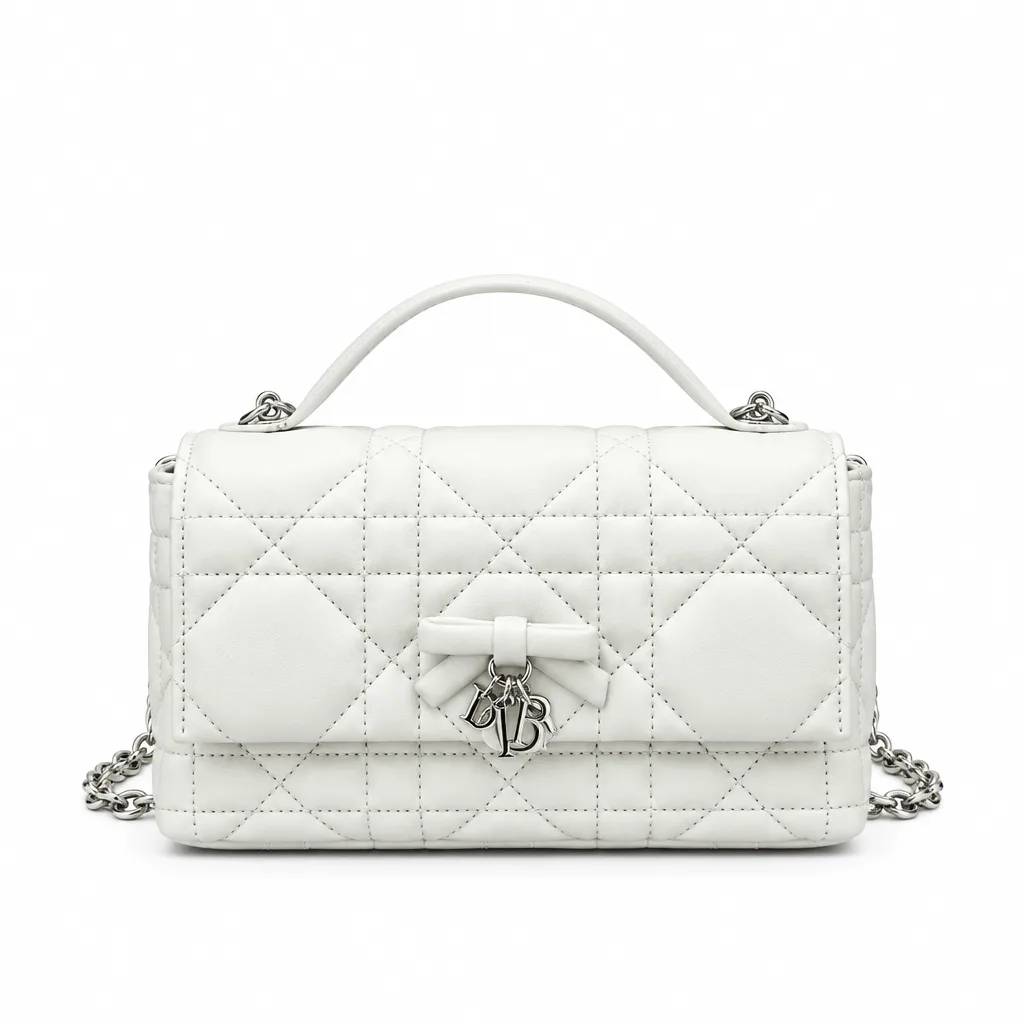 Dior Miss Dior Mini Bag White Cannage Lambskin Bow Detail Chain Strap Main image