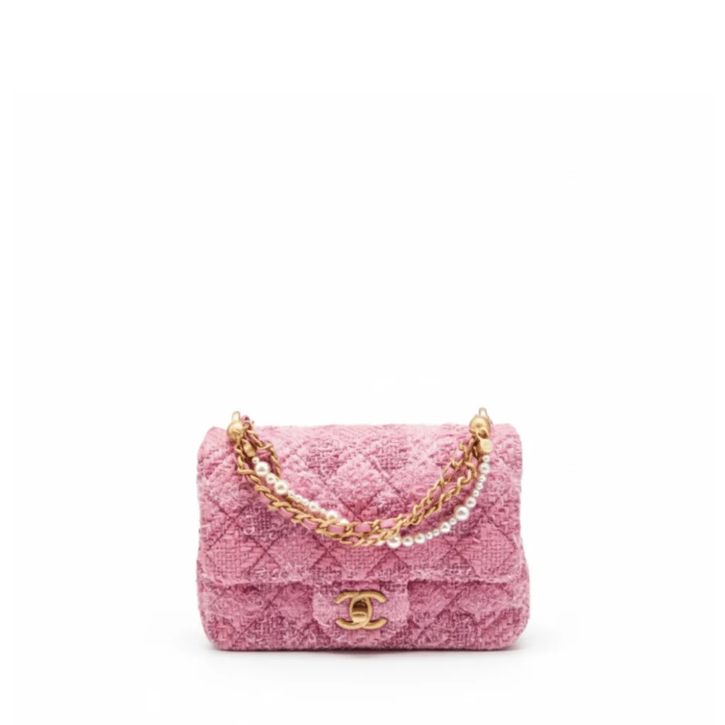 Chanel Smal Square Tweed Pearl Twist Flap Pink Bag 17Cm Main image