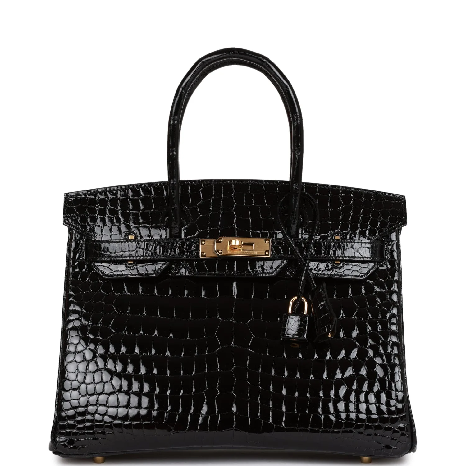 H Handbags Birkin 30 Black Shiny Niloticus Crocodile Gold Hardware Main image