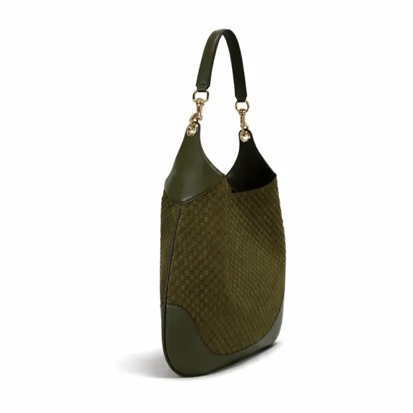 Gucci GG Suede B Large Shoulder Bag Green