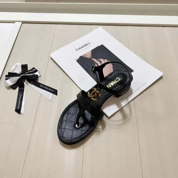 Chanel Sandal Open Round Toe Flip Flops Black