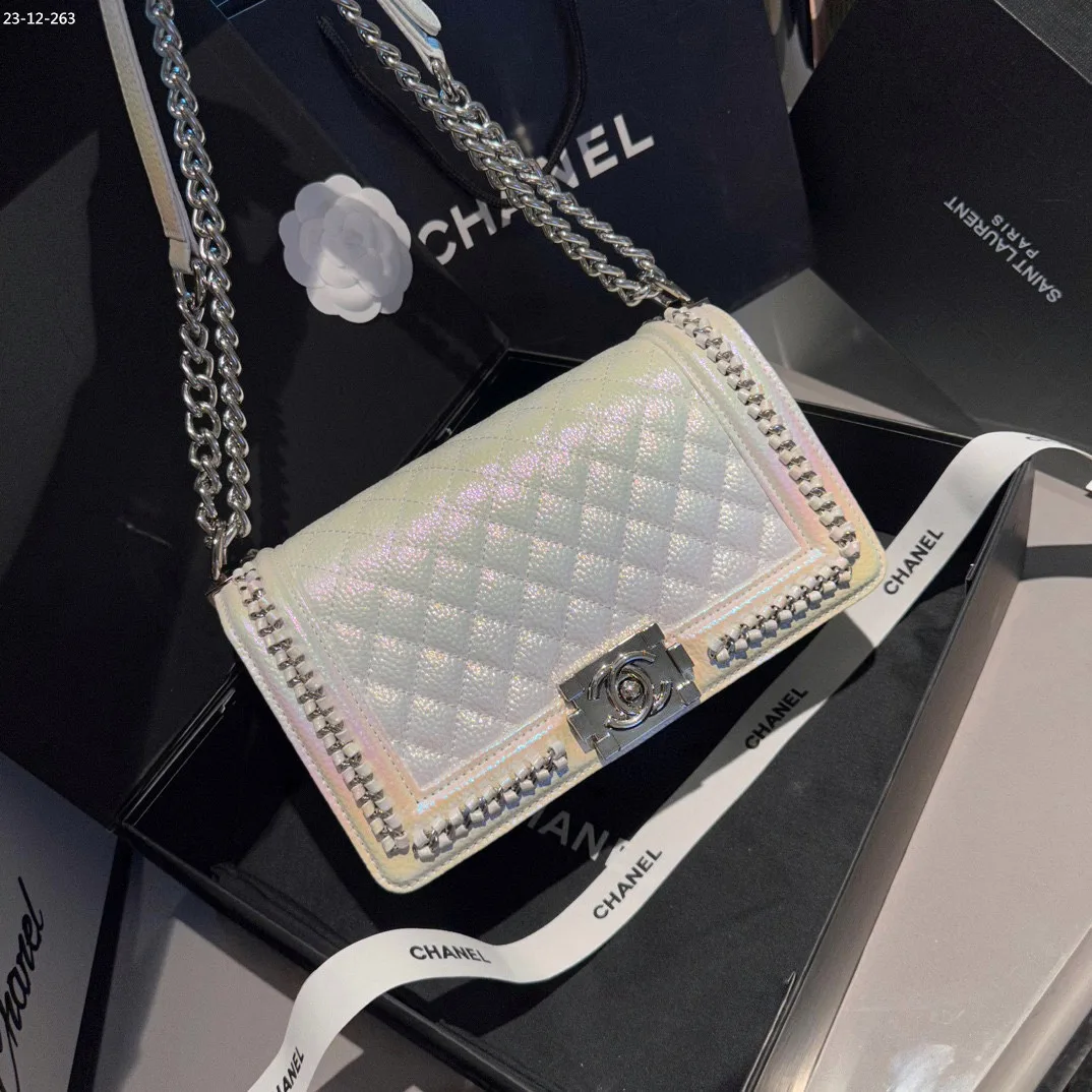Chanel Old Medium Boy Chain Around Flap Bag Rainbow Silver Hardware Secondary image
