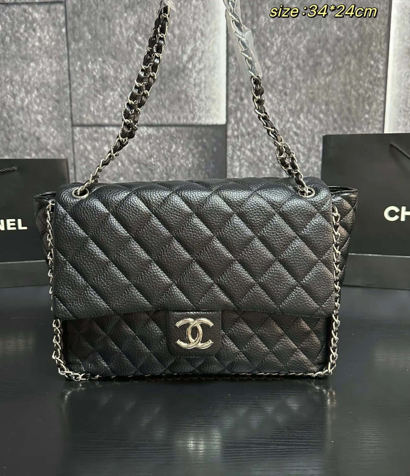 Chanel Classic Flap Bag Jumbo Black Caviar Silver Hardware Secondary image