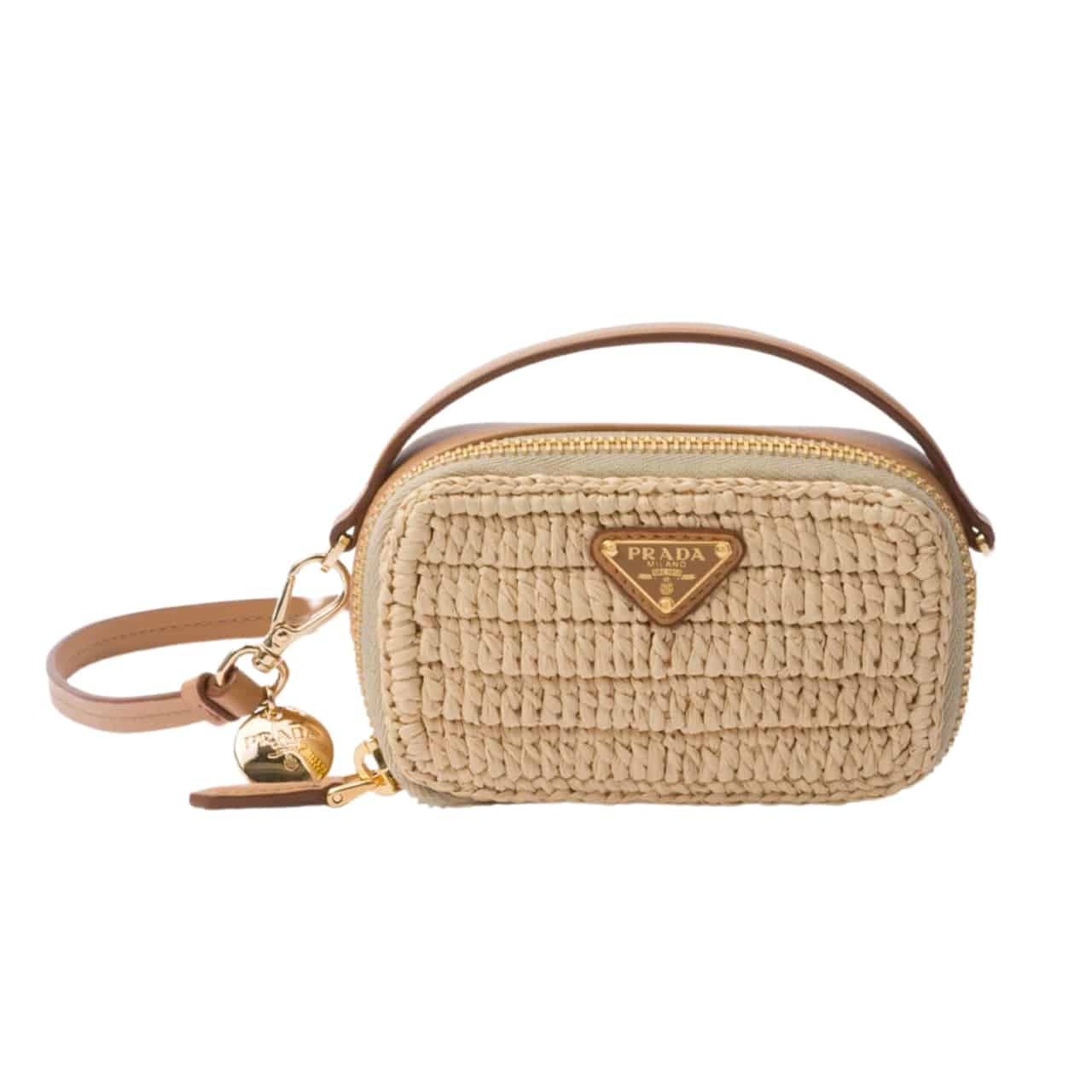 Prada Crochet And Leathe Pouch Bag Natural 18Cm 1Nr025 2Cyc F0018 Main image