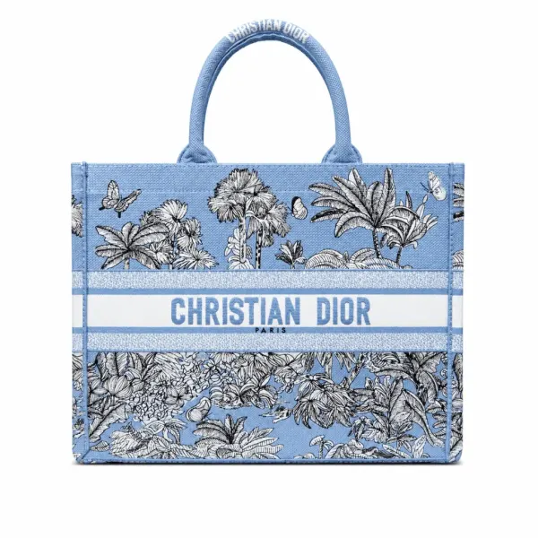 Dior Large Book Tote In Blue Toile De Jouy Embroidery (42cm)