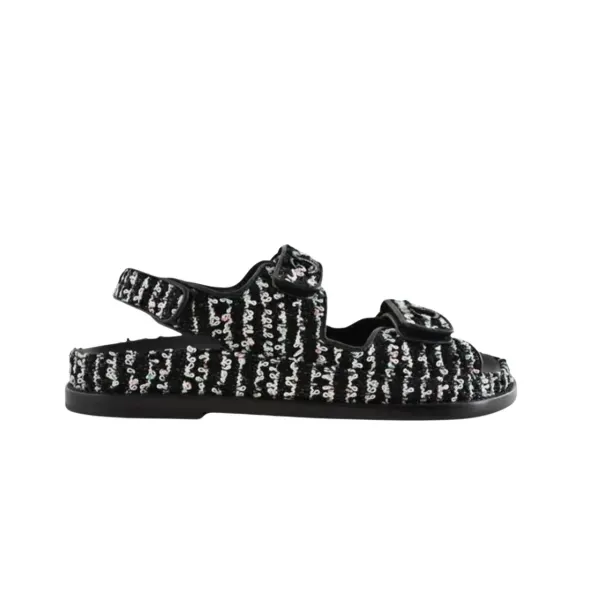 Chanel Tweed Dad Interlocking Cc Slingback Sandals Black G35927 X56390 K3756