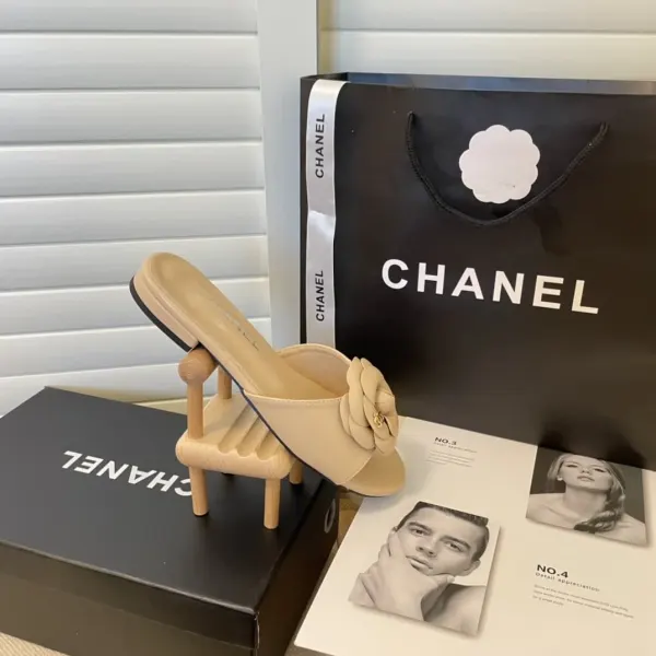 Chanel Camellia Slides Beige