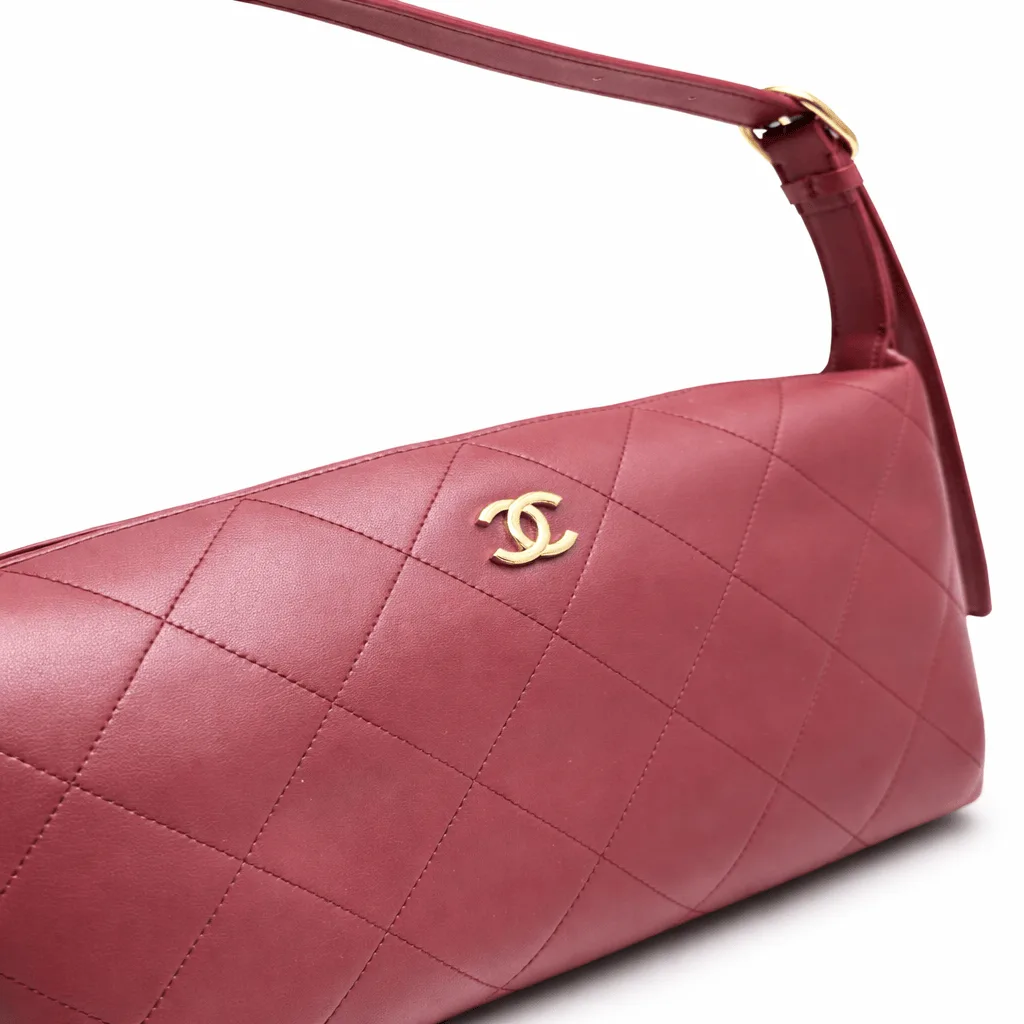 Chanel Maxi Hobo Bag Shiny Lambskin Gold Hardware Dark Burgundy