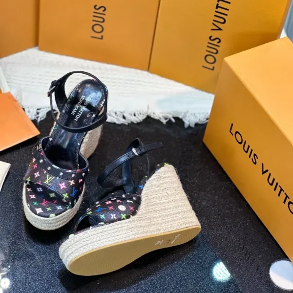 Louis Vuitton X Takashi Murakami Helios Wedge Sandal Black