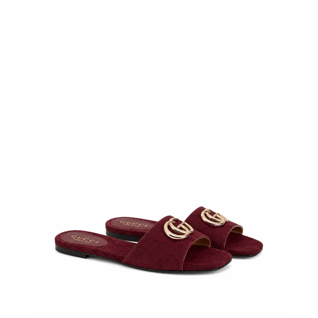 Gucci Classic Monogram Canvas Single-Strap Slide Sandals In Burgundy Main image