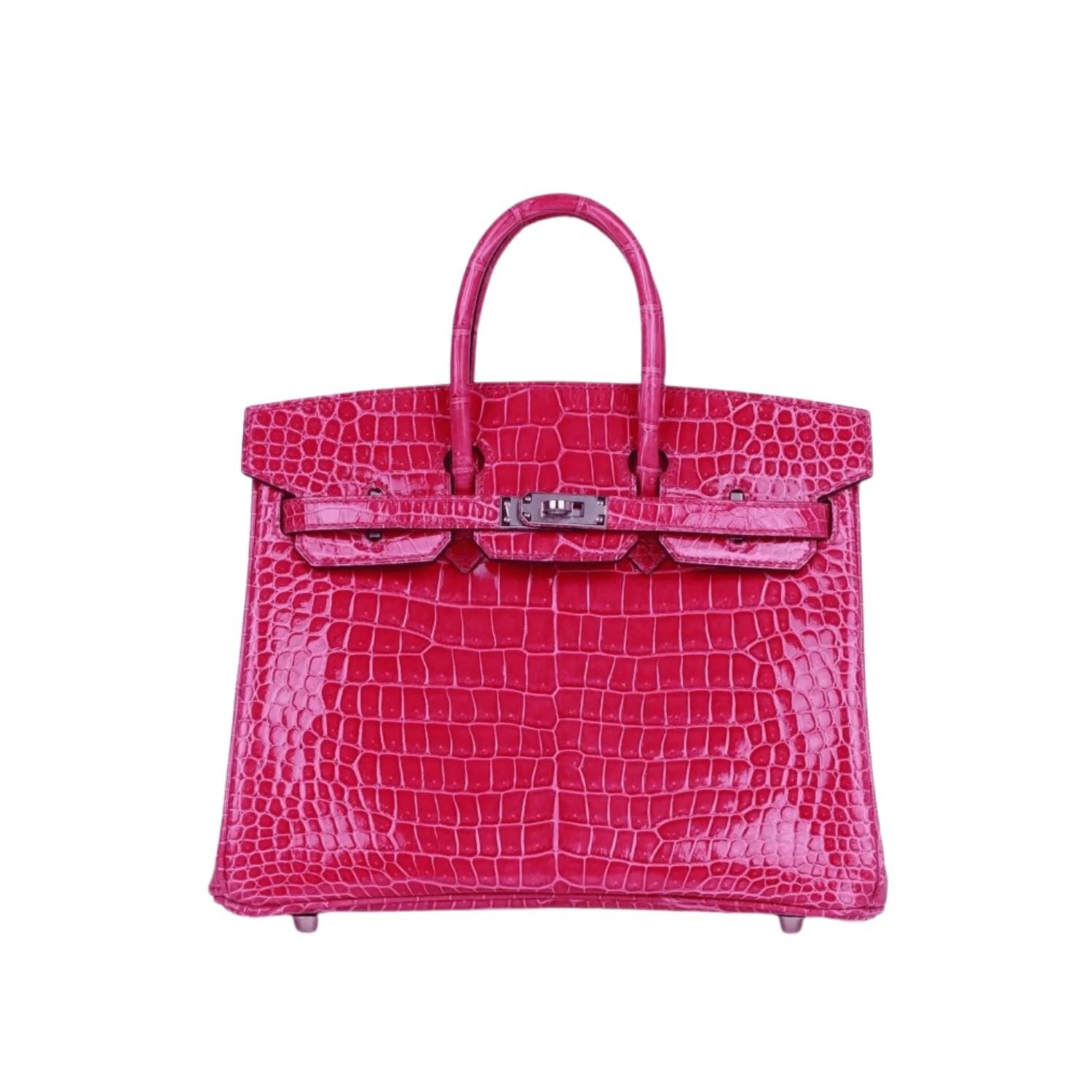 H Birkin 25 Rose Mexico Shiny Porosus Crocodile Palladium Hardware Main image