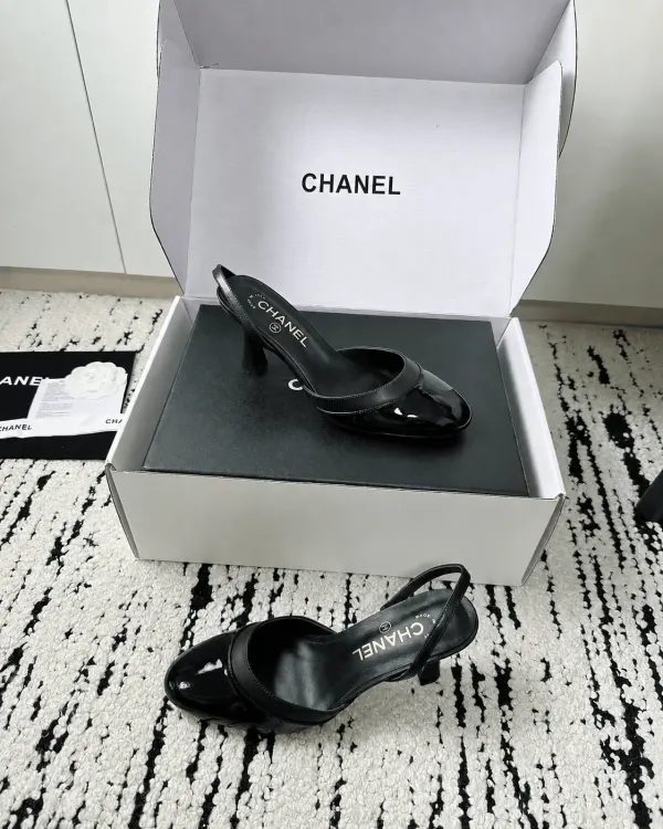 Chanel Slingbacks Lambskin & Patent Calfskin All Black