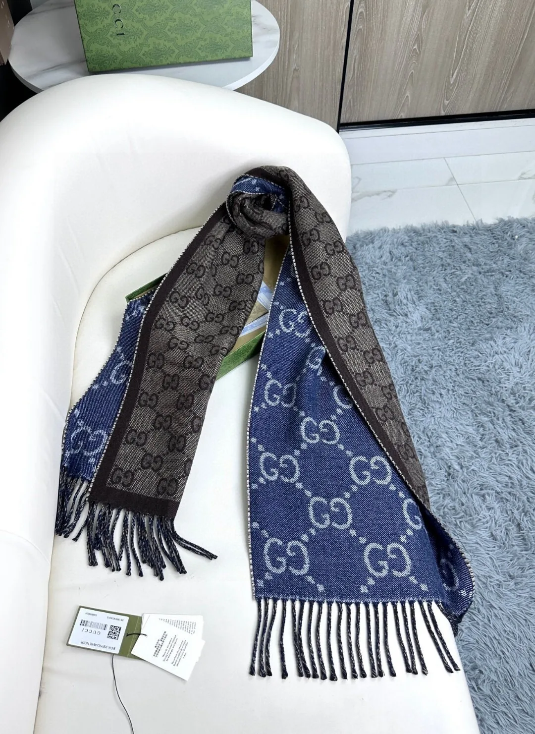 Gucci GG Pattern Jacquard Wool Silk Scarf