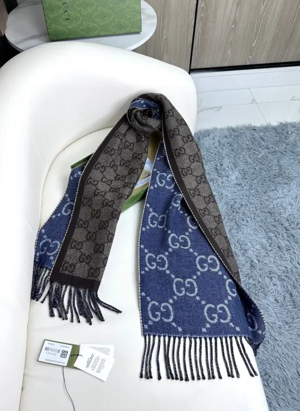 Gucci GG Pattern Jacquard Wool Silk Scarf