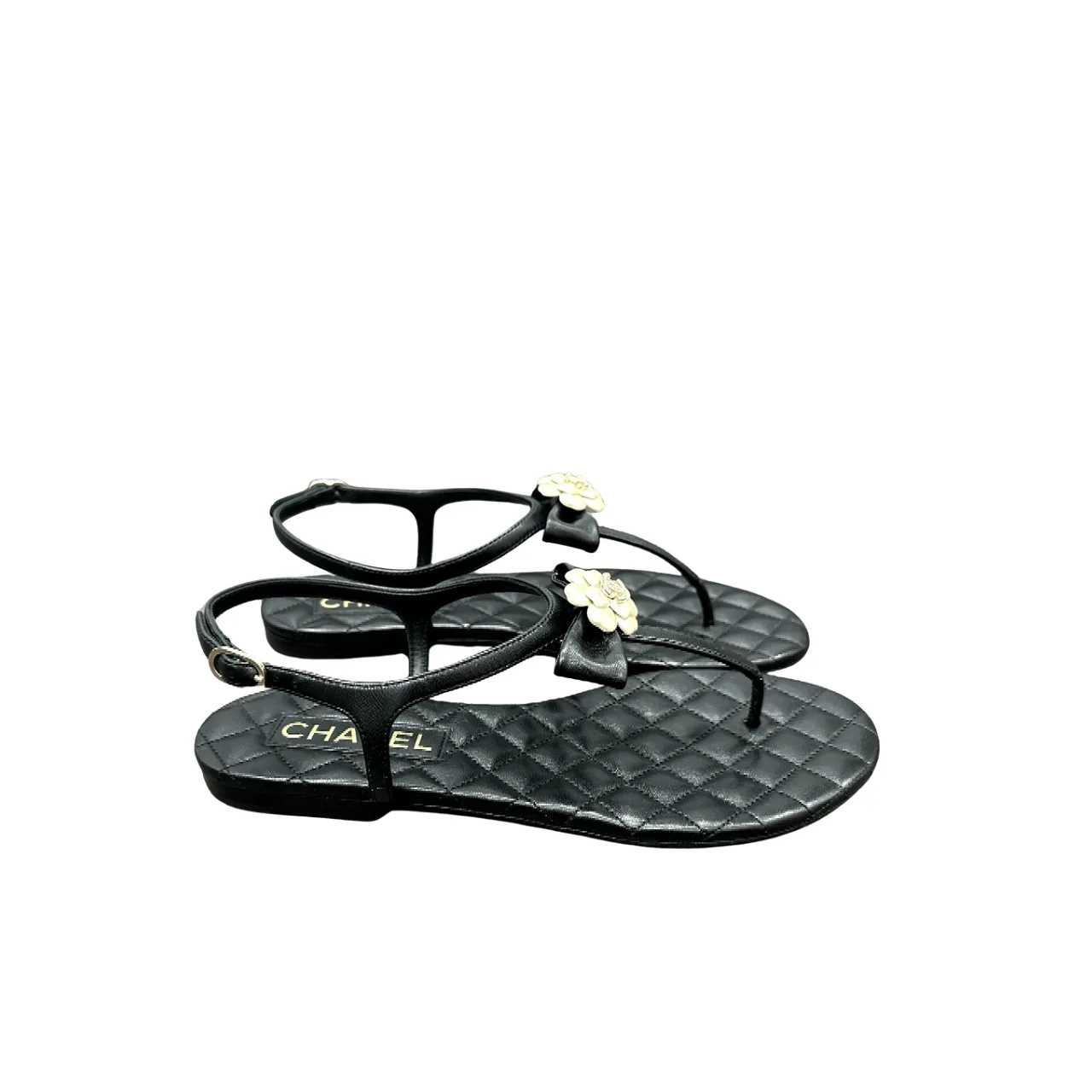 Chanel Black Quilted Leather With White Camellia Cc Logo Sandals G45258 X01000 94305 Main image