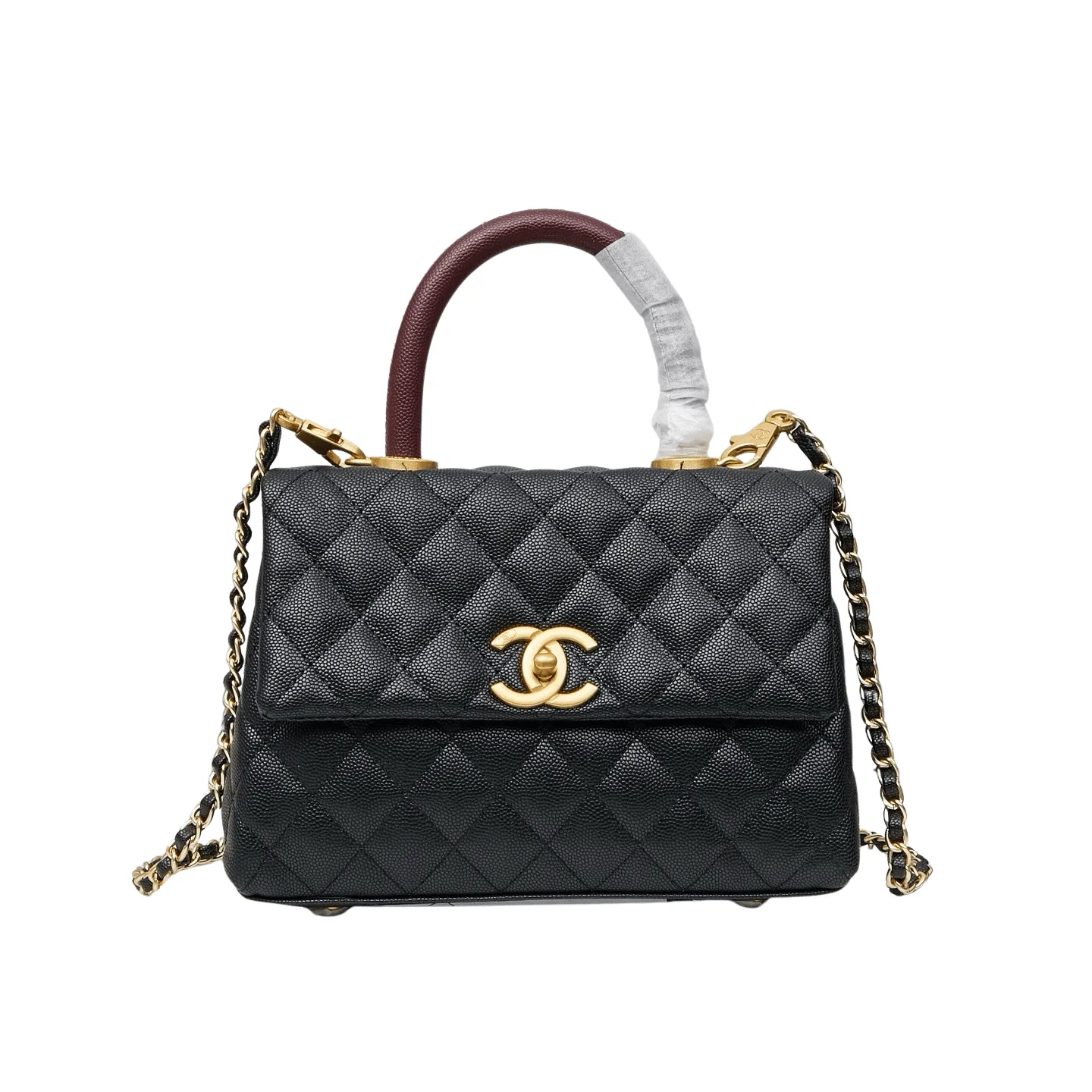 Chanel Black Burgundy Handle Caviar Quilted Mini Coco Handle Flap Gold Hardware Main image