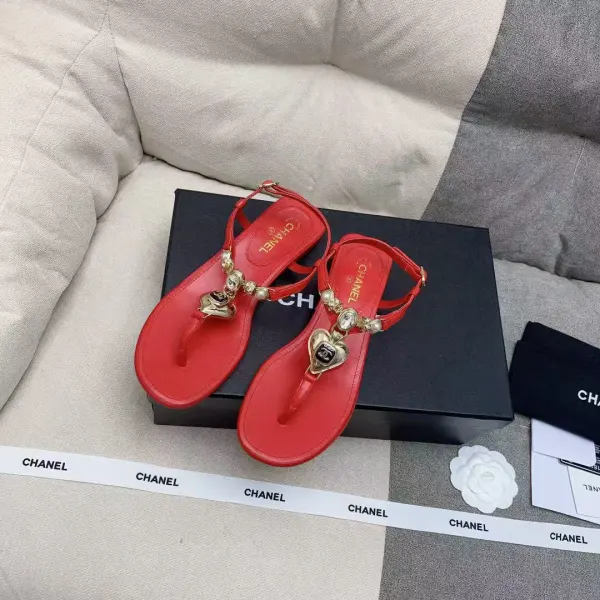 Chanel Gold Cc Logo Thong Sandals Wine Red