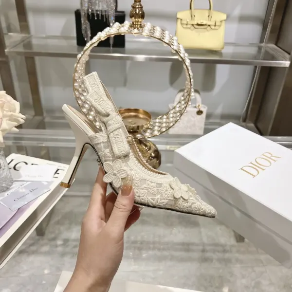 Dior Cd J’Adior Slingback Pump White Flower Embroidered