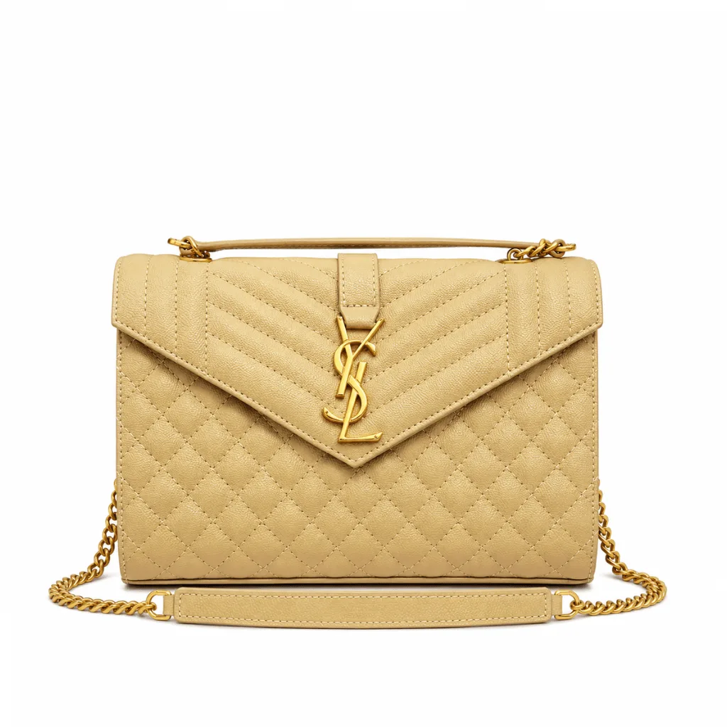 Saint Laurent Envelope Medium Chain Bag In Mix Matelasse Grain De Poudre Embossed Beige 24Cm 600185Bow912721 Main image