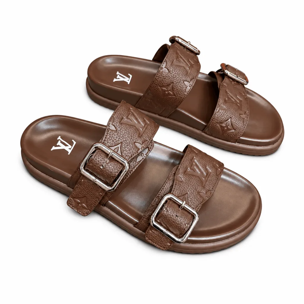 Louis Vuitton Monogram Embossed Double Buckle Flat Sandals Brown Main image