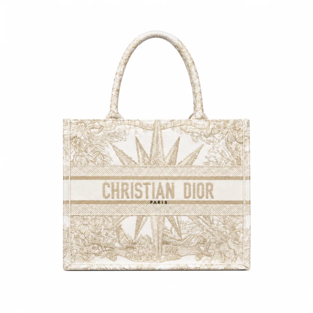 Dior White/Gold Rêve d’Infini Embroidered Canvas Medium Book Tote Bag Main image